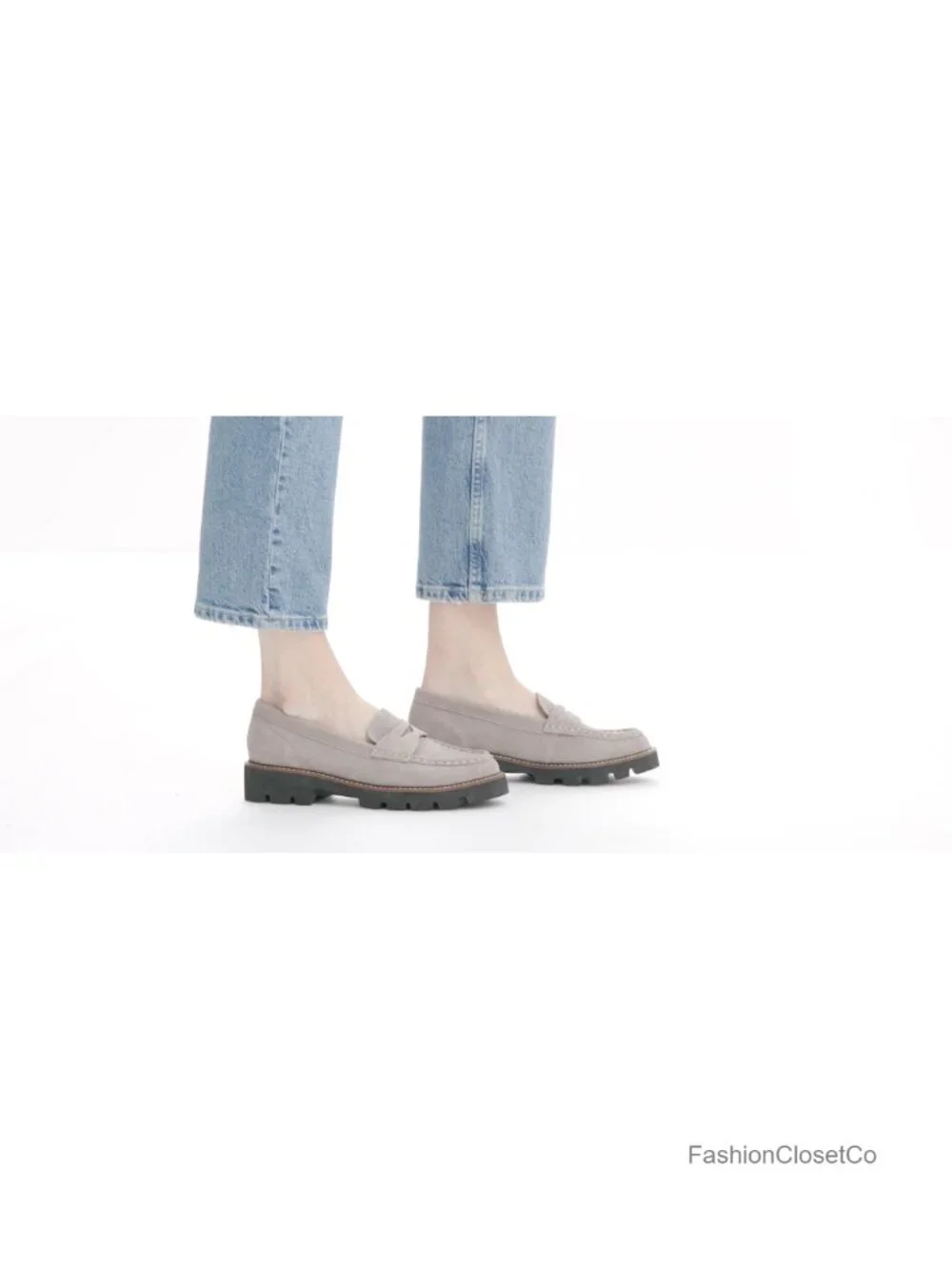Women's Leather Penny Loafer Lug Sole Cushioned Insole Pull-On